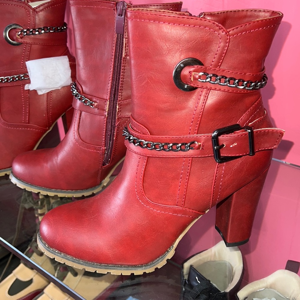 Burgundy chain booties